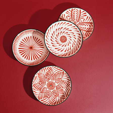 Set of 4 Dessert Plates Bazaar/ Ø 21 cm - Serax | Pattern : Red / Trim Green - View 3