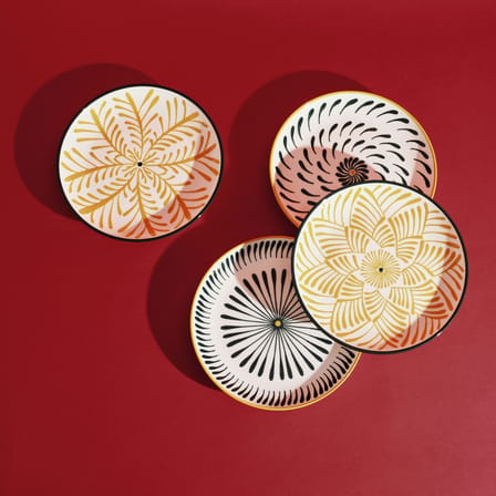 Set of 4 Plates Bazaar / Ø 26,5 cm - Serax | Pattern : Yellow & Green / Trim Yellow & Green - View 3