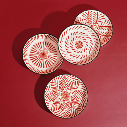 Set of 4 Plates Bazaar / Ø 26,5 cm - Serax | Pattern : Red / Trim Green - View 3