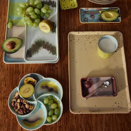 Serving Plate 70s ceramics / Tray - 22,5 x 33 cm - HK LIVING | Yellow-Beige Speckled - View 4