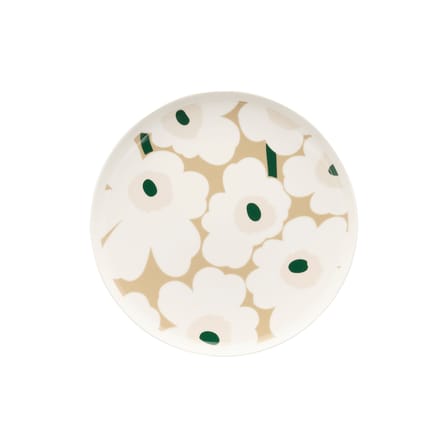 Plate Unikko Ceramic Beige / Ø 25 cm - Marimekko | Beige - White - Dark Green - View 1