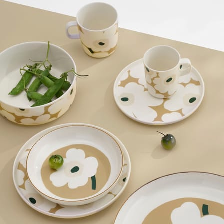Plate Unikko Ceramic Beige / Ø 25 cm - Marimekko | Beige - White - Dark Green - View 3