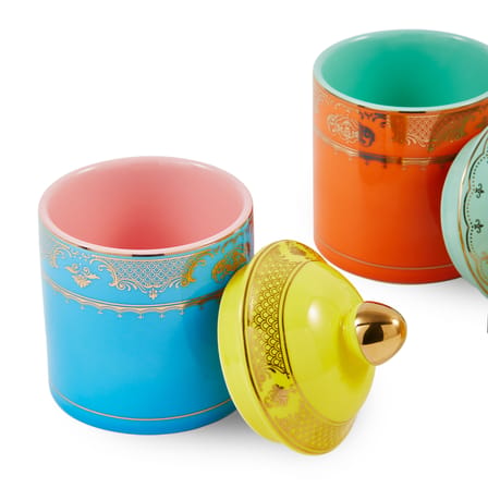 Box Grandpa Small Ceramic Blue / H 14 cm - POLSPOTTEN | Blue / Gold details - View 2