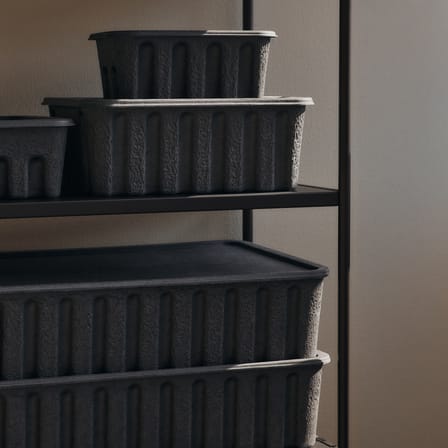 Set of 2 Boxes Paper Pulp Large/ Stackable - 30 x 40 x H 15 cm - Ferm Living | Charcoal - View 2