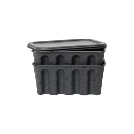 Set of 2 Boxes Paper Pulp Small / Stackable - 18 x 28 x H 12,5 cm - Ferm Living | Charcoal - View 1