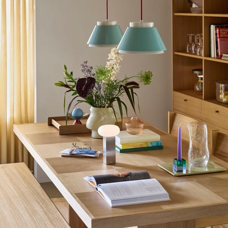 Rechargeable Portable Lamp Low LED / H 20 cm - HÜBSCH | Lamp Shade : White Opal - Base : nickel Brushed - View 2