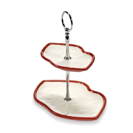 Serving Stand Les Objets Mouleversants Ceramic Red / 2 Tiers - Serax | Red & White - Structure Chrome - View 4
