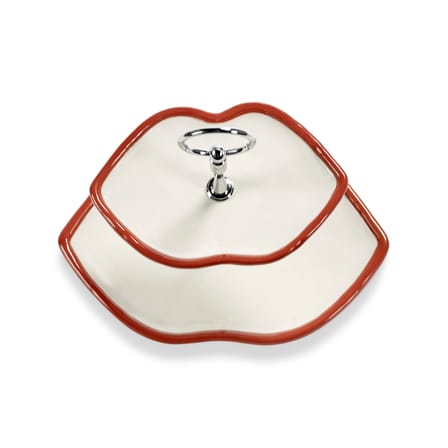 Serving Stand Les Objets Mouleversants Ceramic Red / 2 Tiers - Serax | Red & White - Structure Chrome - View 3