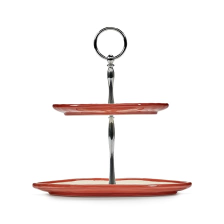Serving Stand Les Objets Mouleversants Ceramic Red / 2 Tiers - Serax | Red & White - Structure Chrome - View 2