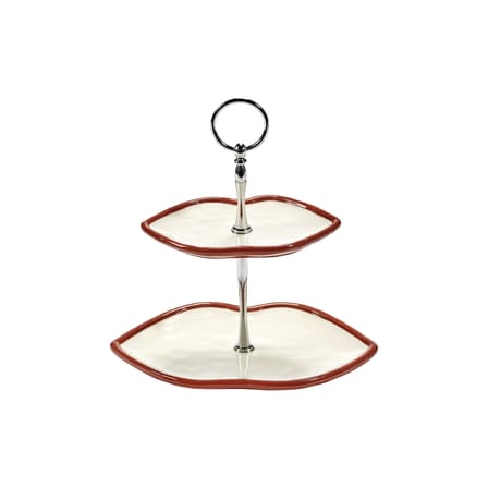 Serving Stand Les Objets Mouleversants Ceramic Red / 2 Tiers - Serax | Red & White - Structure Chrome - View 1