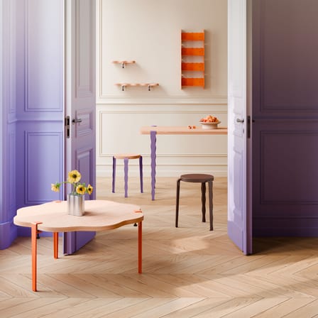 Stackable Stool Lou Vague by Uchronia / Oak - TIPTOE | Seat : Oak Natural / Legs : Purple - View 3