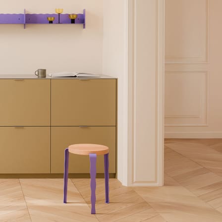 Stackable Stool Lou Vague by Uchronia / Oak - TIPTOE | Seat : Oak Natural / Legs : Purple - View 2